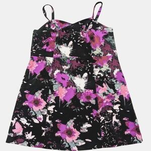 Lane Bryant Plus 24 3X Black Purple Floral Tank A Line Dress Fit n Flare